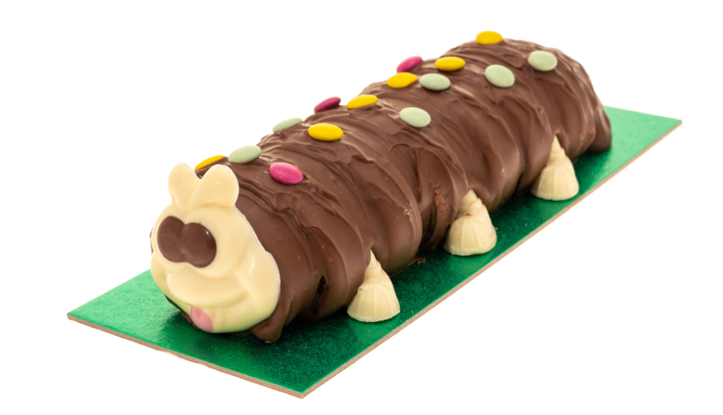 The source of my willpower struggles: A delicious chocolate caterpillar cake with colourful sprinkles on top, perfect for any celebration!