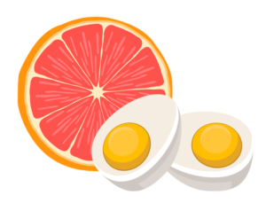 cartoon image of a grapefruit and egg